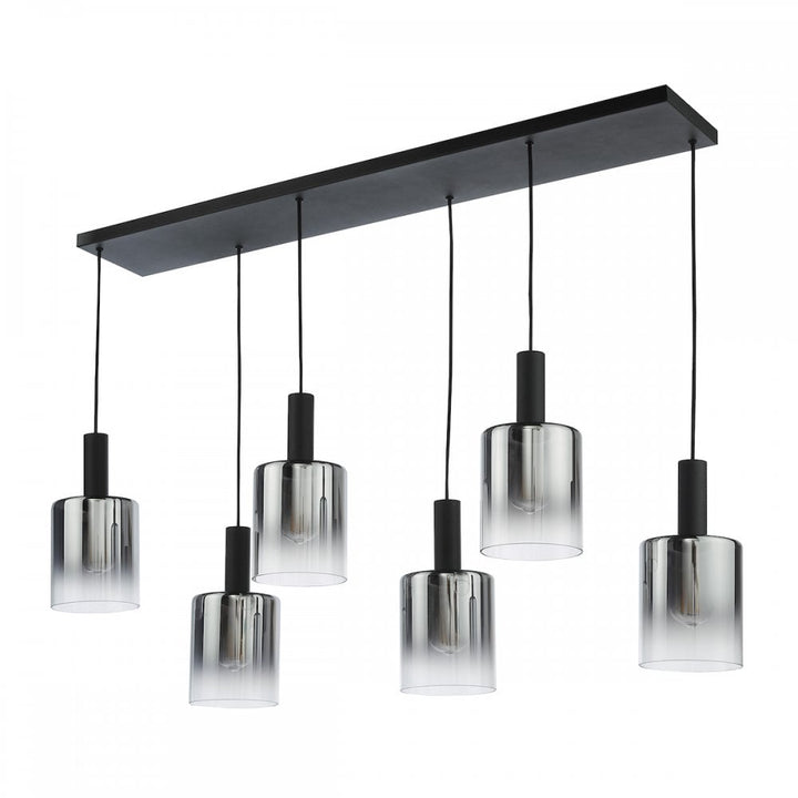 Dar SAV0622 Savannah 6 Light Bar Pendant Matt Black and Smoked Glass