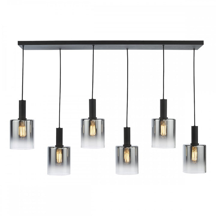 Dar SAV0622 Savannah 6 Light Bar Pendant Matt Black and Smoked Glass