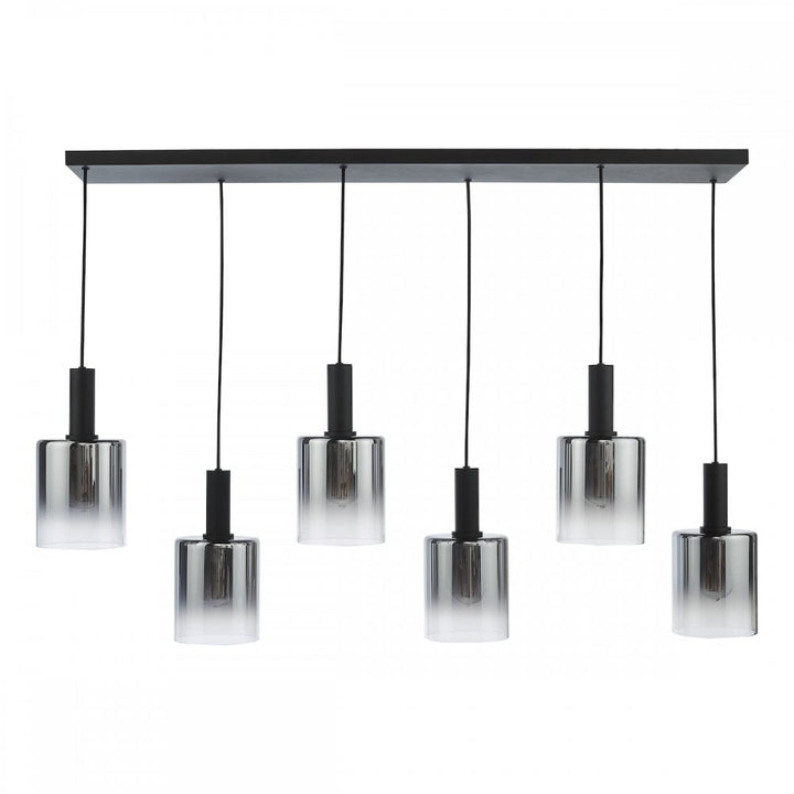 Dar SAV0622 Savannah 6 Light Bar Pendant Matt Black and Smoked Glass