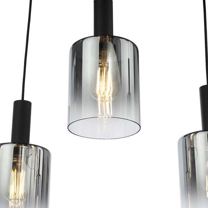 Dar SAV0622 Savannah 6 Light Bar Pendant Matt Black and Smoked Glass