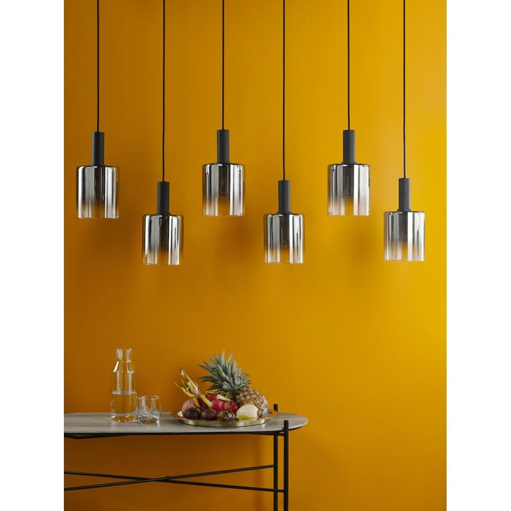 Dar SAV0622 Savannah 6 Light Bar Pendant Matt Black and Smoked Glass