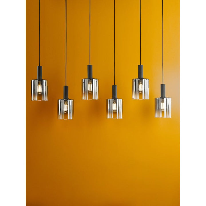 Dar SAV0622 Savannah 6 Light Bar Pendant Matt Black and Smoked Glass