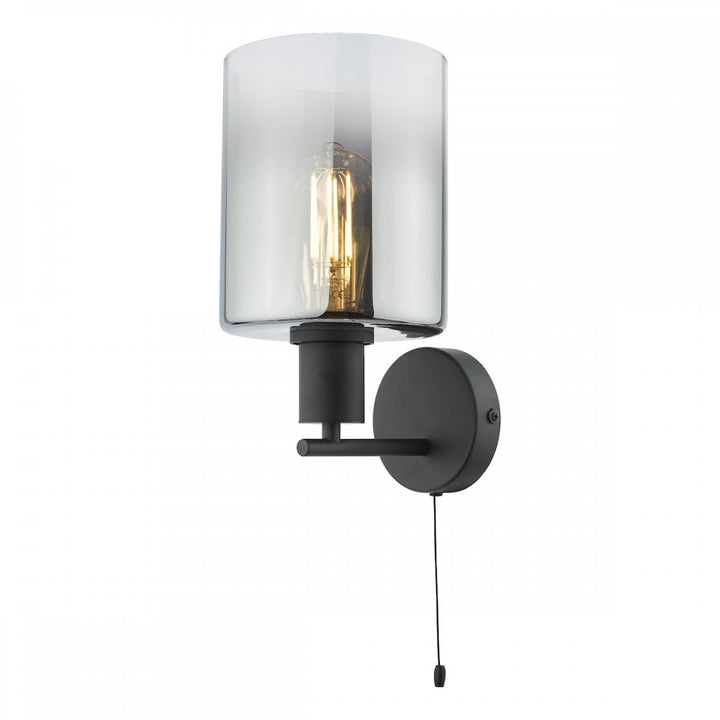 Dar SAV0722 Savannah Wall Light Matt Black and Smoked Glass