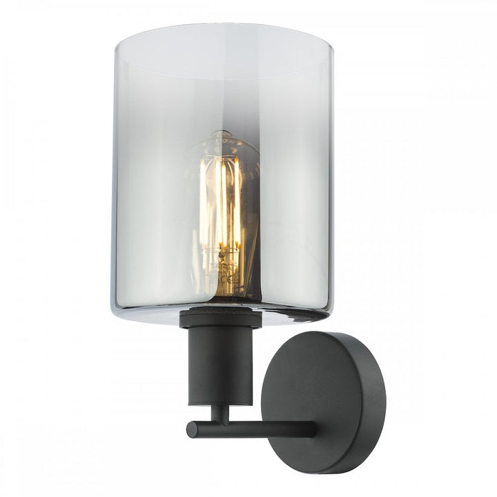 Dar SAV0722 Savannah Wall Light Matt Black and Smoked Glass