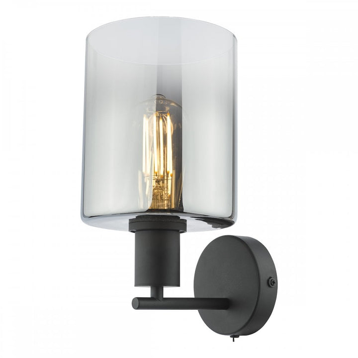 Dar SAV0722 Savannah Wall Light Matt Black and Smoked Glass