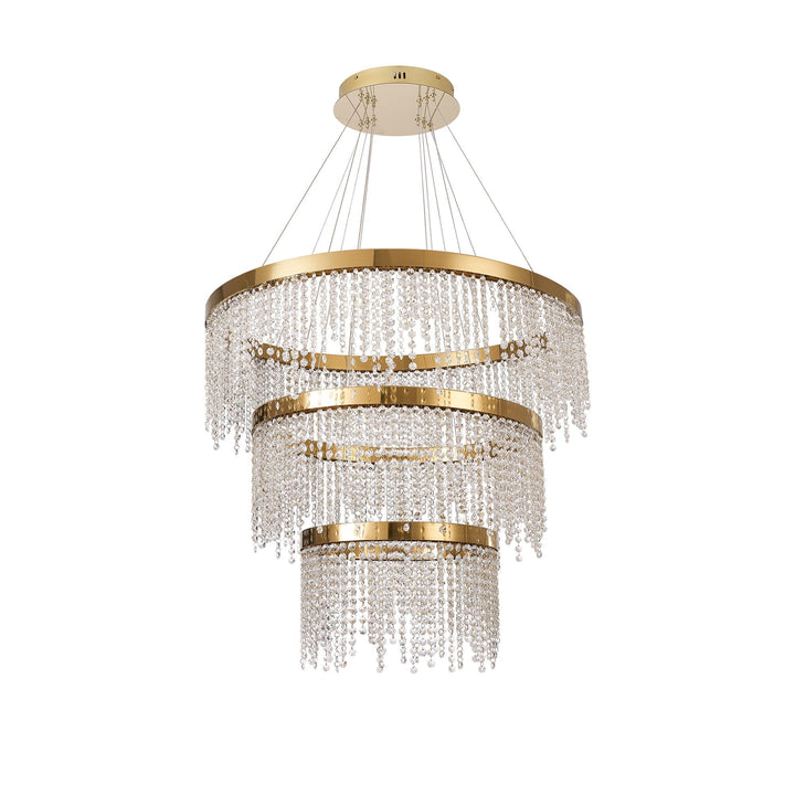 Diyas IL32916 Bano Round 3 Tier Dimmable Pendant 90W LED French Gold / Crystal Chain