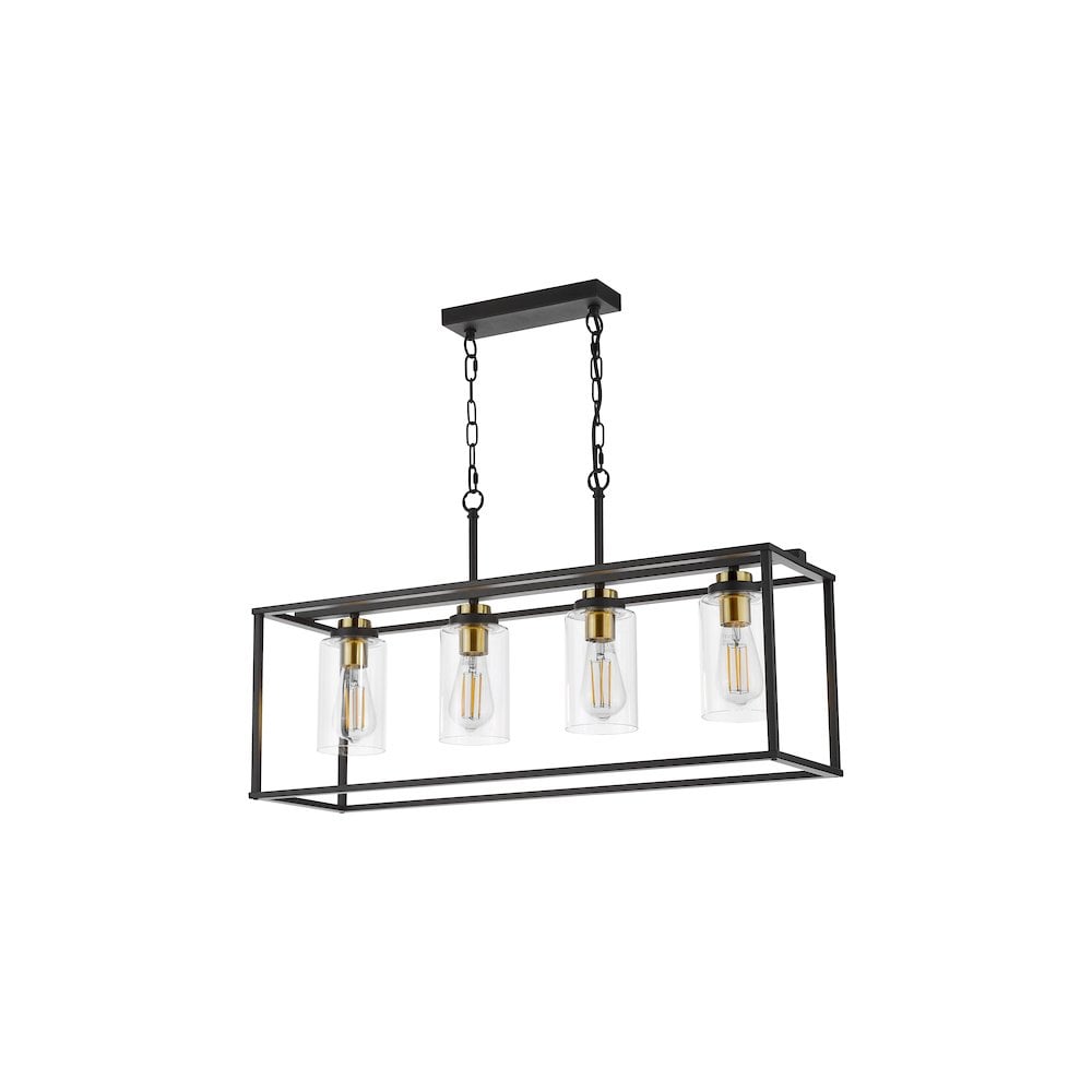 Dar ABE8454 Abel 4 Light Bar Pendant Satin Black and Glass