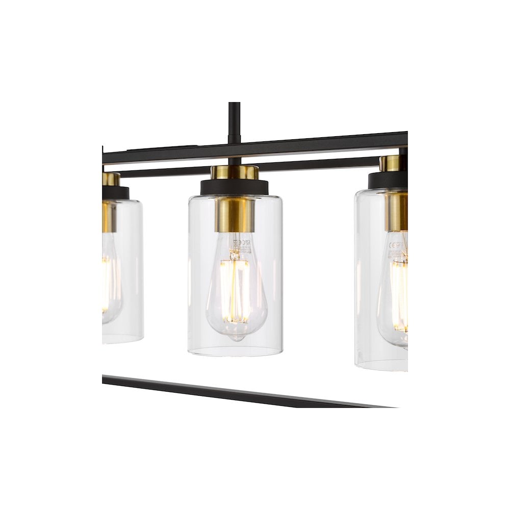 Dar ABE8454 Abel 4 Light Bar Pendant Satin Black and Glass