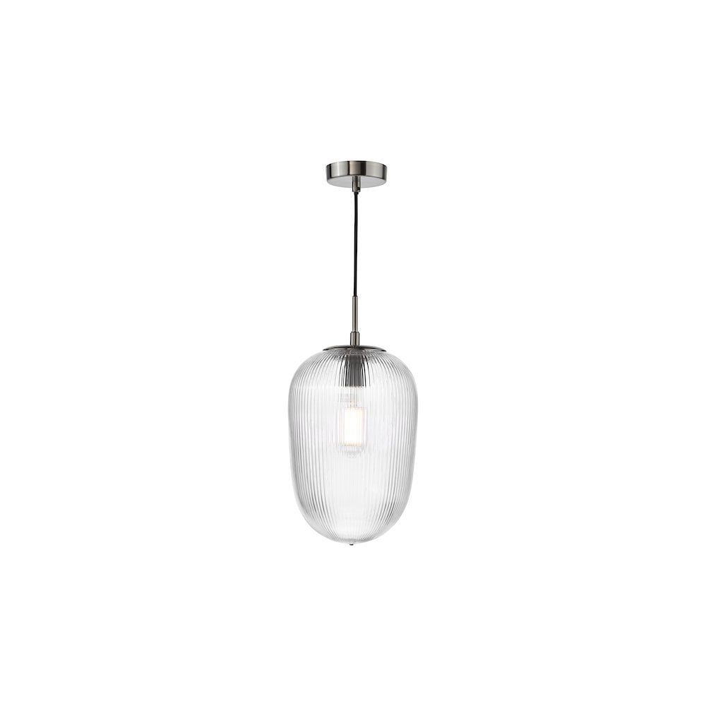 Dar ABR0108 Abrielle Pendant Polished Nickel and Ribbed Glass