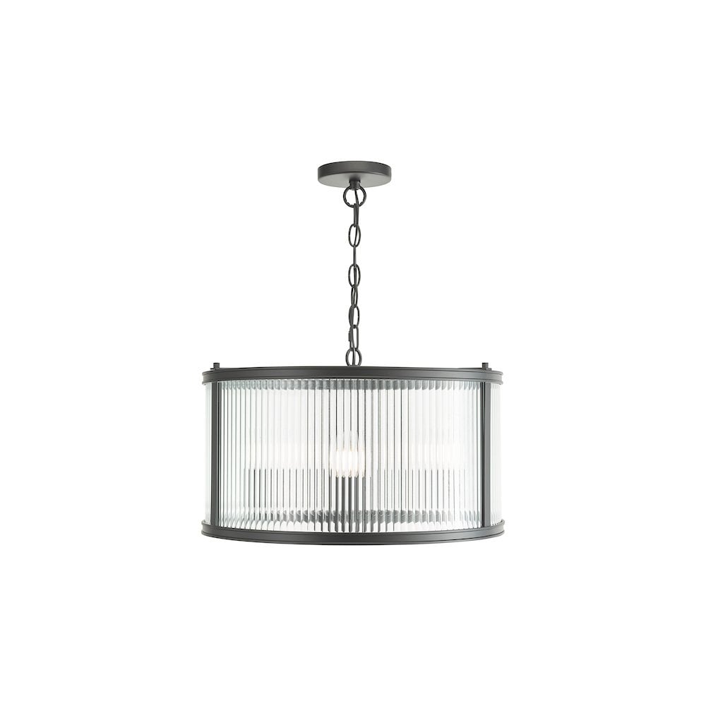 Dar BIA0322 Bianka 3 Light Pendant Matt Black and Ribbed Glass