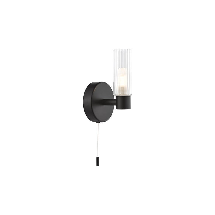 Dar BOL0722 Bolton Bathroom Wall Light Matt Black and Ribbed Glass IP44