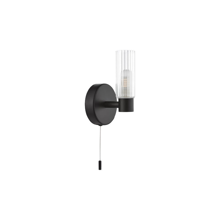 Dar BOL0722 Bolton Bathroom Wall Light Matt Black and Ribbed Glass IP44
