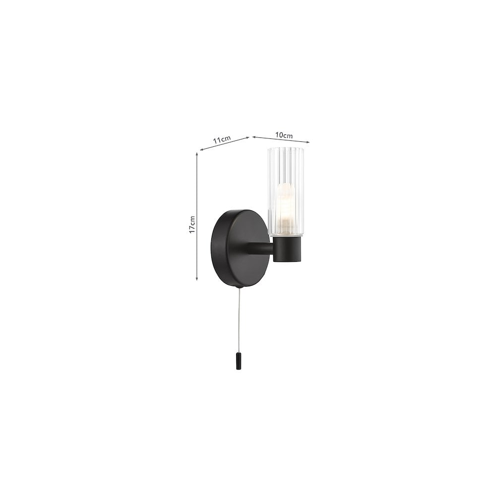 Dar BOL0722 Bolton Bathroom Wall Light Matt Black and Ribbed Glass IP44