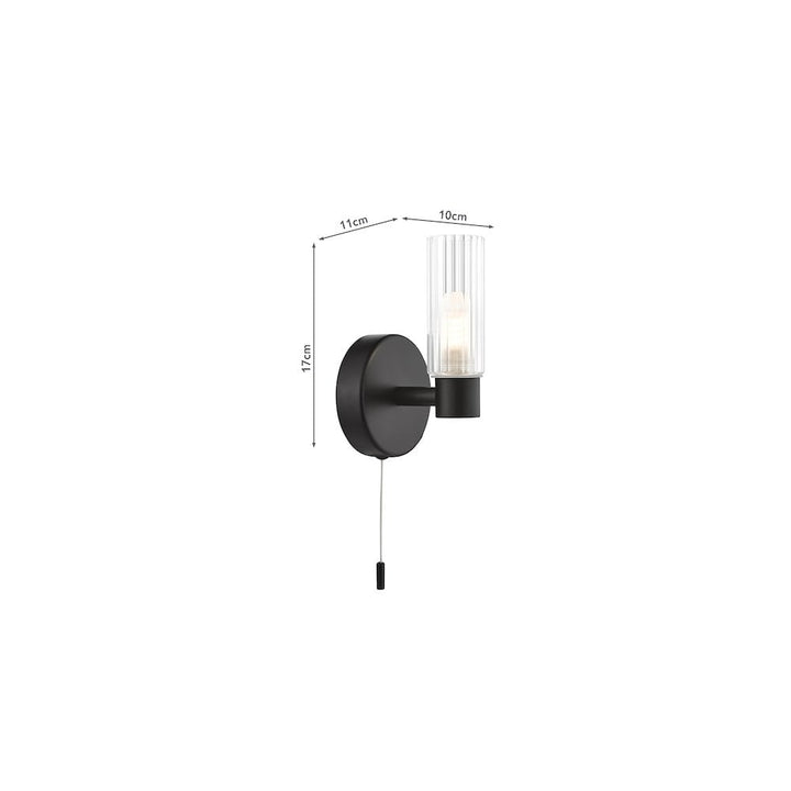 Dar BOL0722 Bolton Bathroom Wall Light Matt Black and Ribbed Glass IP44