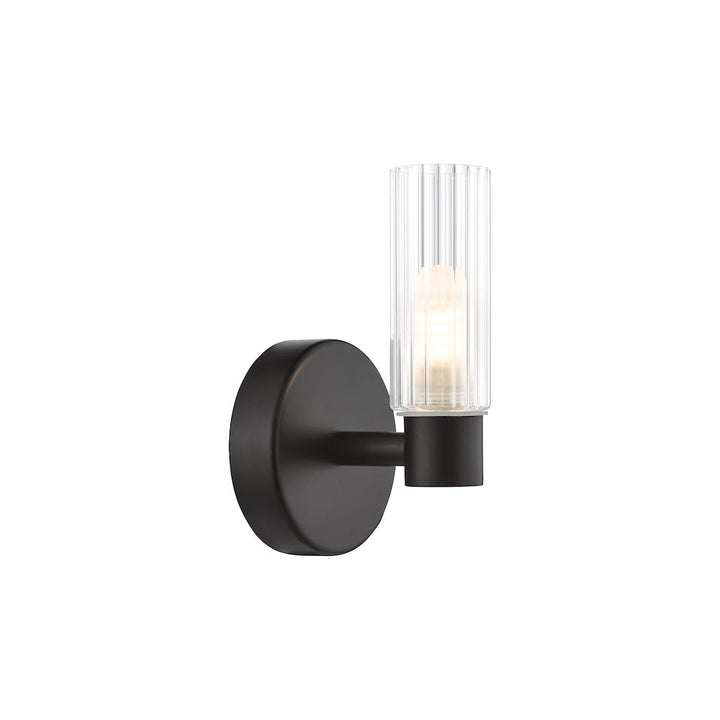 Dar BOL0722 Bolton Bathroom Wall Light Matt Black and Ribbed Glass IP44