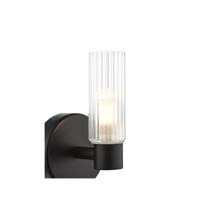Dar BOL0722 Bolton Bathroom Wall Light Matt Black and Ribbed Glass IP44