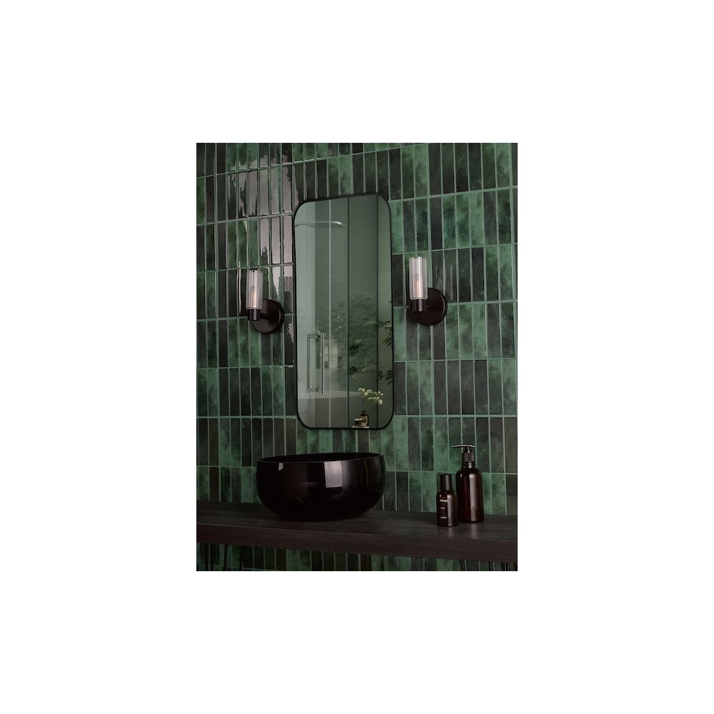 Dar BOL0722 Bolton Bathroom Wall Light Matt Black and Ribbed Glass IP44