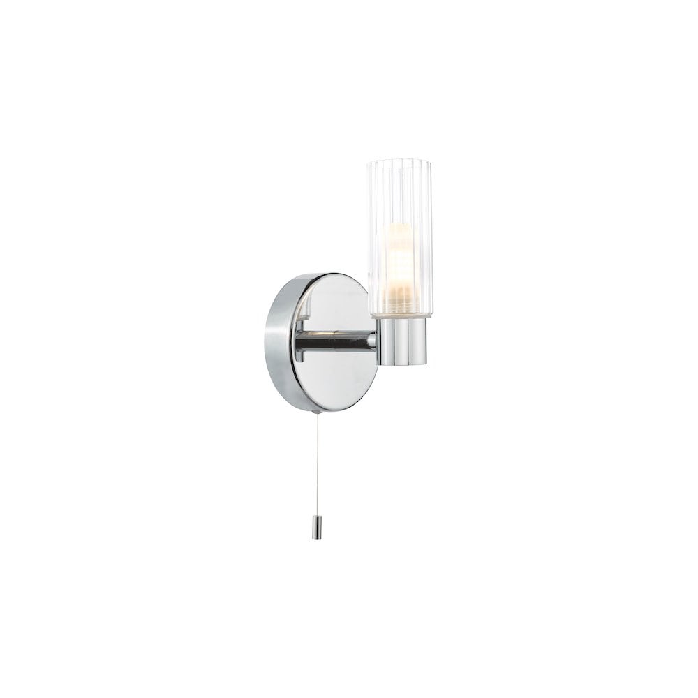 Dar BOL0750 Bolton Bathroom Wall Light Polished Chrome and Ribbed Glass IP44