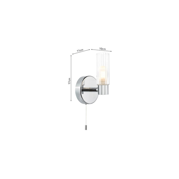 Dar BOL0750 Bolton Bathroom Wall Light Polished Chrome and Ribbed Glass IP44
