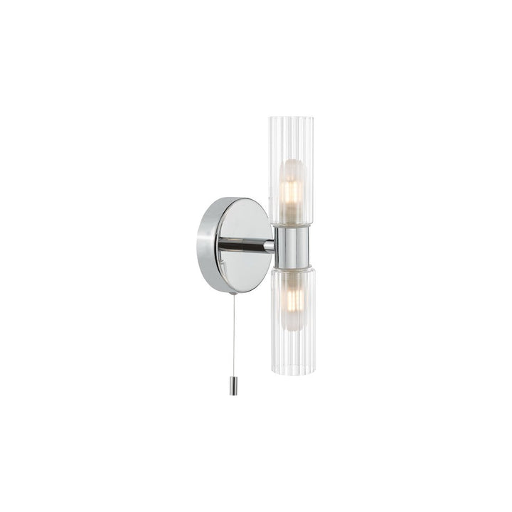 Dar BOL0950 Bolton 2 Light Bathroom Wall Light Polished Chrome and Ribbed Glass IP44