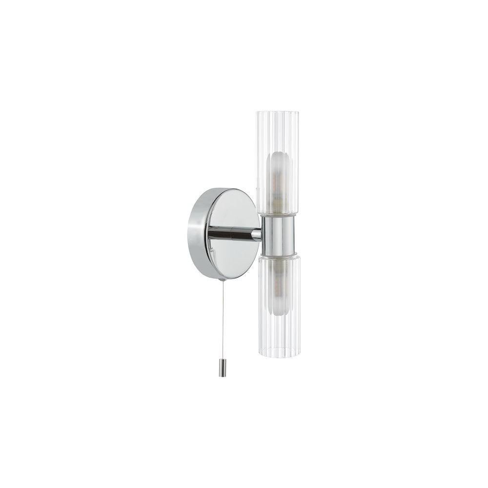Dar BOL0950 Bolton 2 Light Bathroom Wall Light Polished Chrome and Ribbed Glass IP44