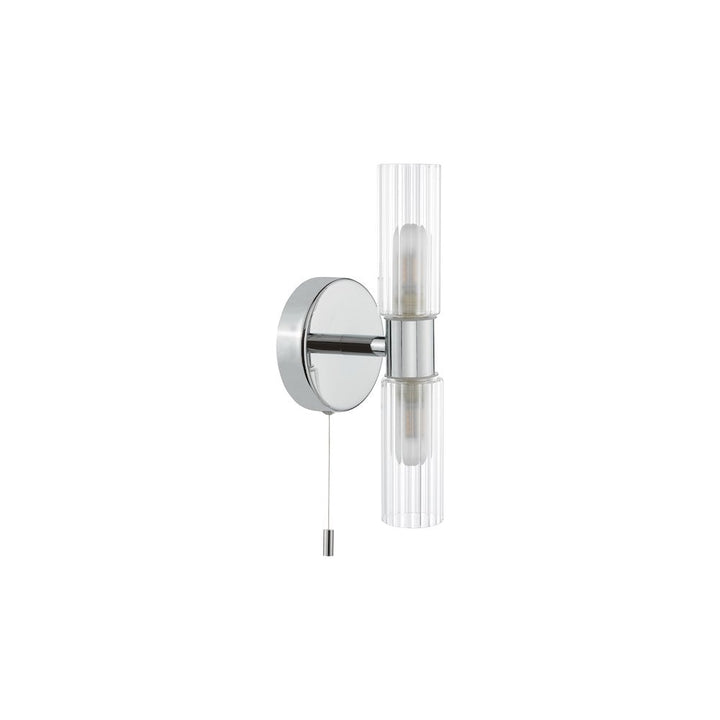Dar BOL0950 Bolton 2 Light Bathroom Wall Light Polished Chrome and Ribbed Glass IP44