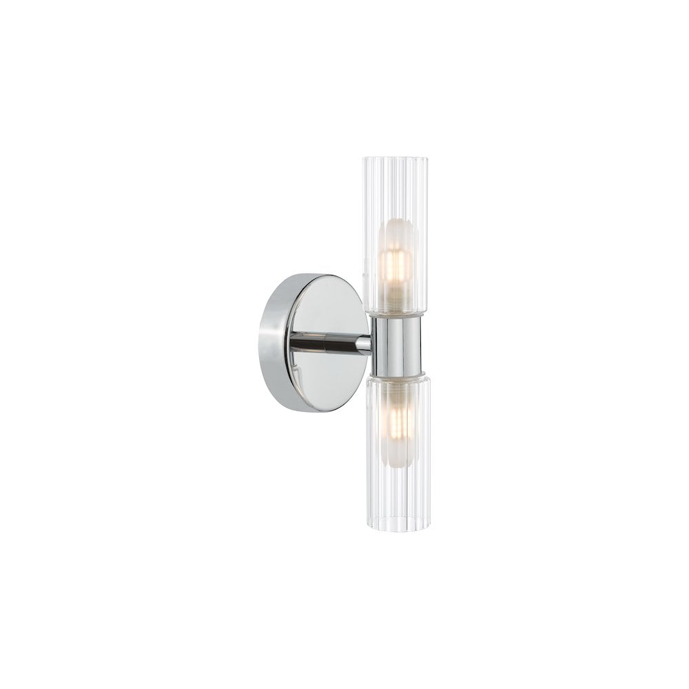 Dar BOL0950 Bolton 2 Light Bathroom Wall Light Polished Chrome and Ribbed Glass IP44