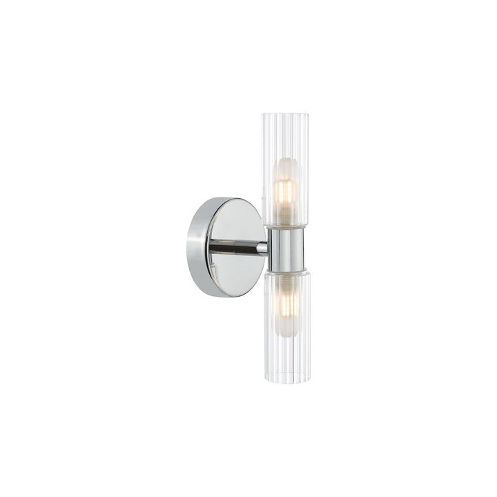 Dar BOL0950 Bolton 2 Light Bathroom Wall Light Polished Chrome and Ribbed Glass IP44