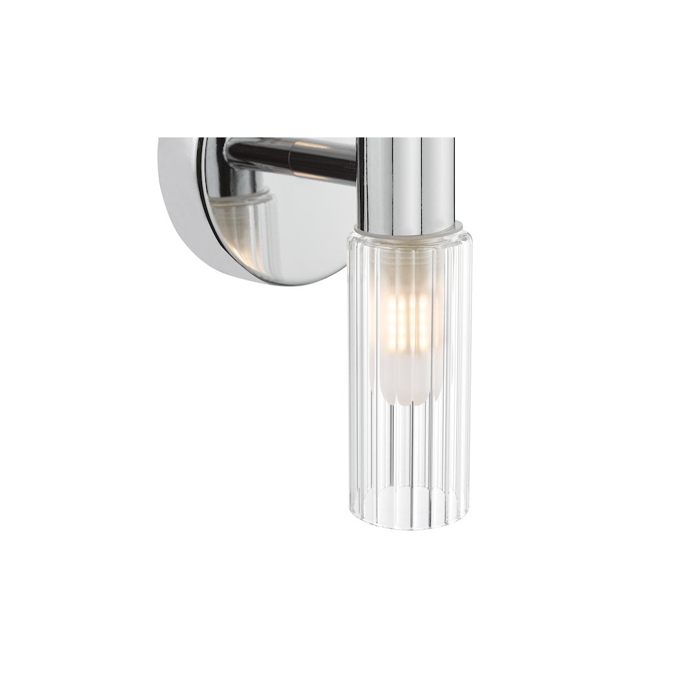 Dar BOL0950 Bolton 2 Light Bathroom Wall Light Polished Chrome and Ribbed Glass IP44