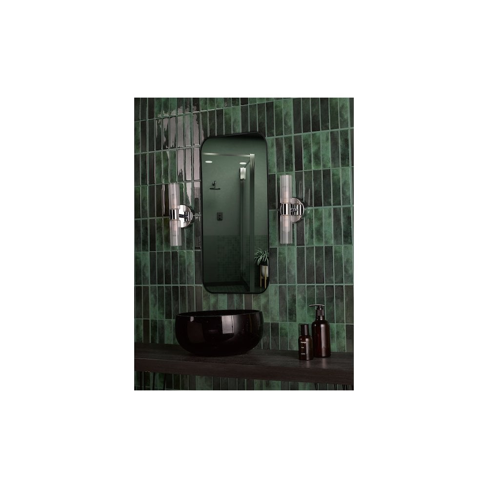 Dar BOL0950 Bolton 2 Light Bathroom Wall Light Polished Chrome and Ribbed Glass IP44