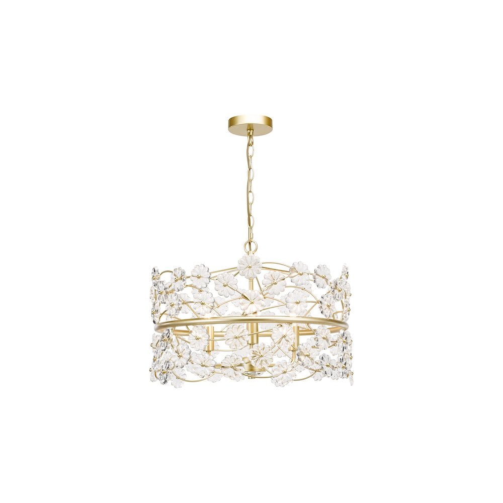 Dar FON0335 Fonda 3 Light Pendant Satin Gold and Glass