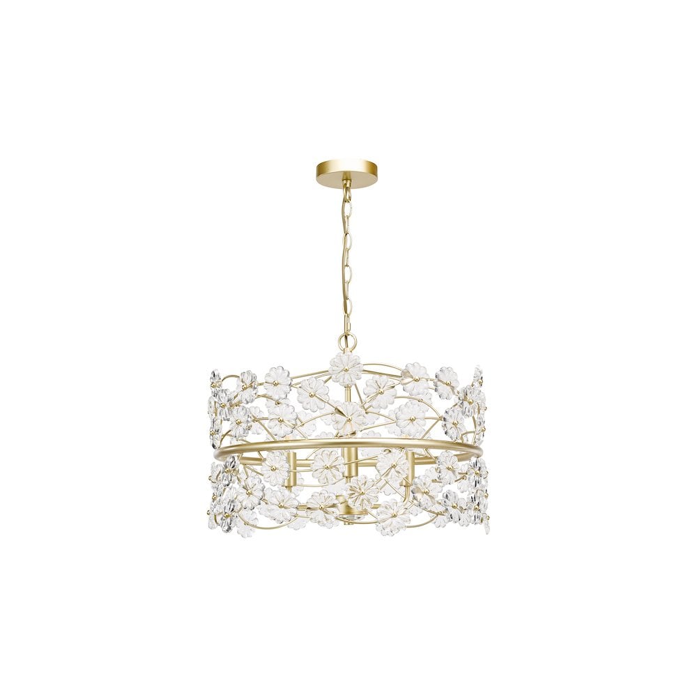 Dar FON0335 Fonda 3 Light Pendant Satin Gold and Glass
