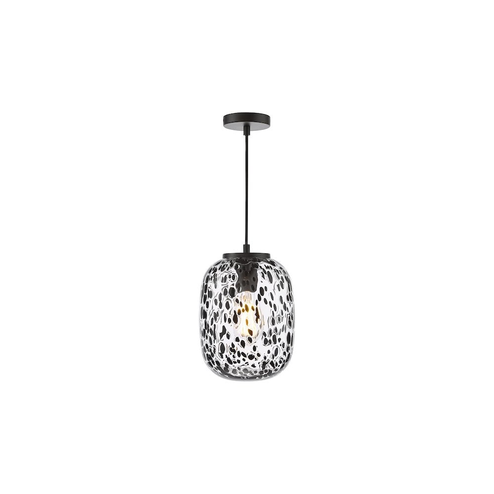 Dar GET0122 Gethin Pendant Matt Black Glass and Black Confetti Glass
