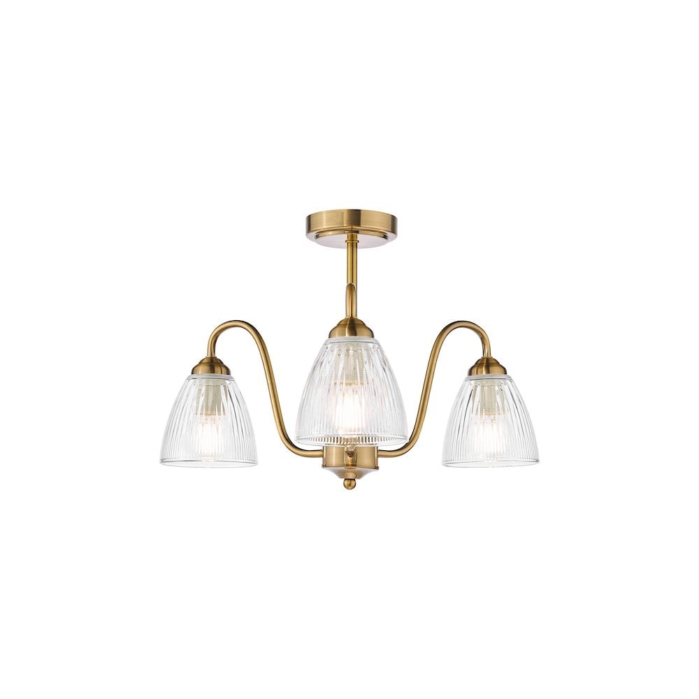 Dar GLY5363 Glynis 3 Light Semi-Flush Antique Bronze and Ribbed Glass