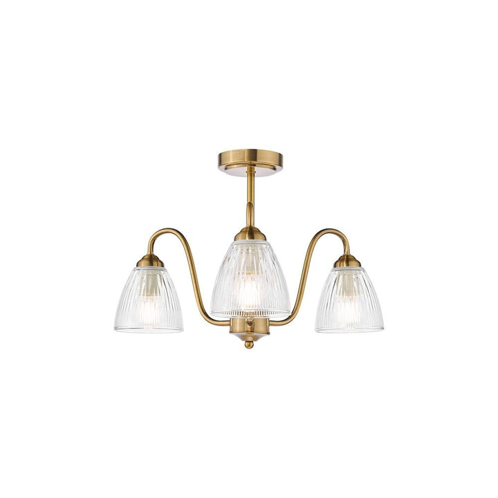 Dar GLY5363 Glynis 3 Light Semi-Flush Antique Bronze and Ribbed Glass
