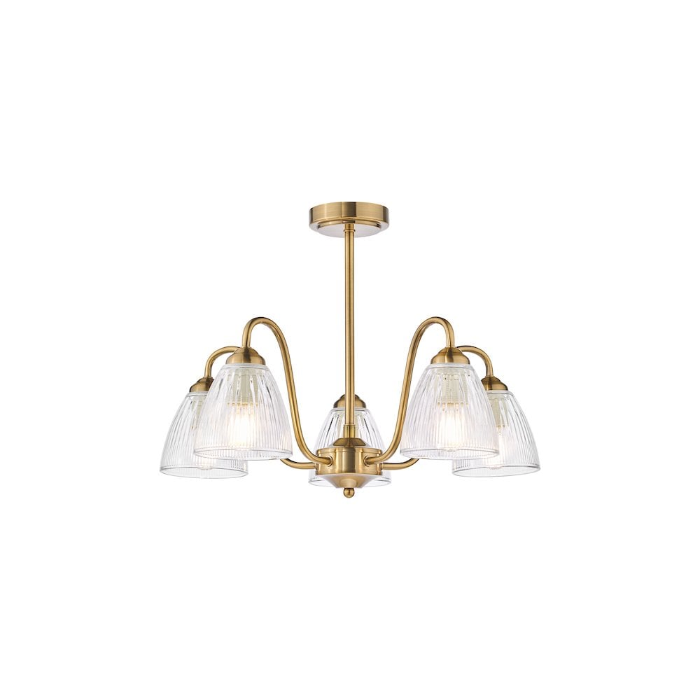 Dar GLY5463 Glynis 5 Light Semi-Flush Brushed Bronze and Ribbed Glass