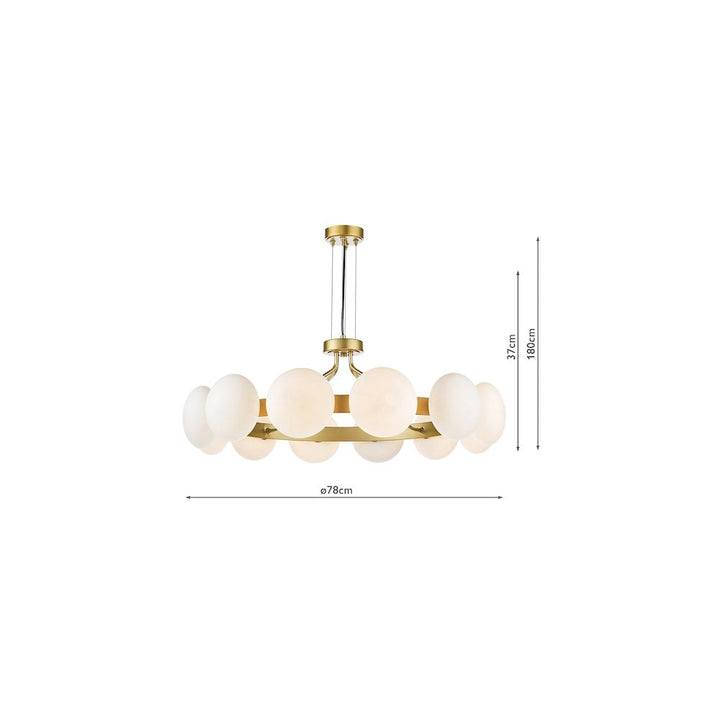 Dar TAU1235 Tauri 12 Light Pendant Matt Gold and Opal Glass