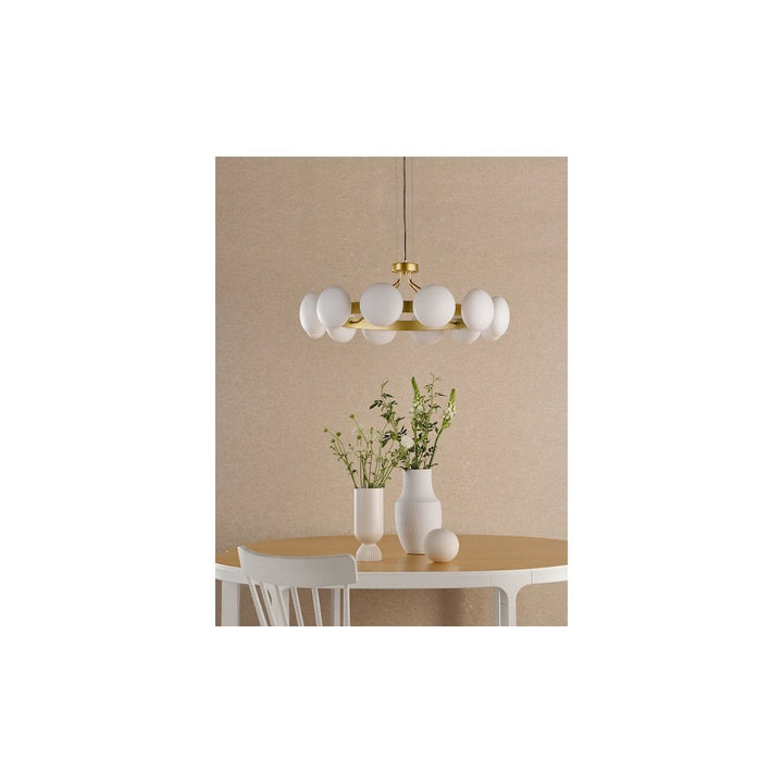 Dar TAU1235 Tauri 12 Light Pendant Matt Gold and Opal Glass