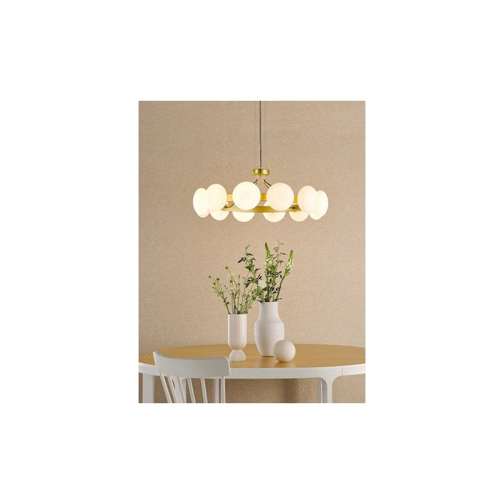 Dar TAU1235 Tauri 12 Light Pendant Matt Gold and Opal Glass