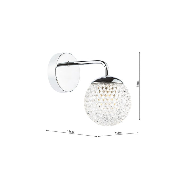 Dar TEV0750 Teva Bathroom Wall Light Polished Chrome and Faceted Acrylic IP44