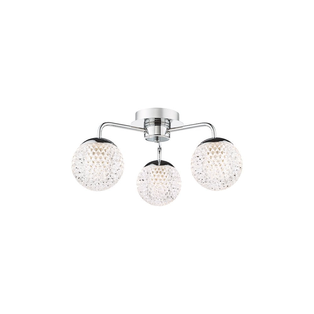 Dar TEV5350 Teva Bathroom 3 Light Semi-Flush Polished Chrome and Faceted Acrylic IP44