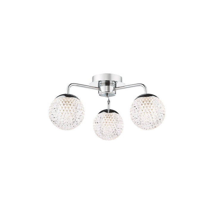 Dar TEV5350 Teva Bathroom 3 Light Semi-Flush Polished Chrome and Faceted Acrylic IP44