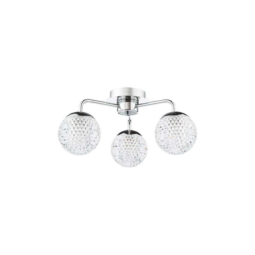 Dar TEV5350 Teva Bathroom 3 Light Semi-Flush Polished Chrome and Faceted Acrylic IP44