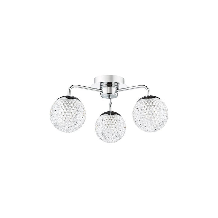 Dar TEV5350 Teva Bathroom 3 Light Semi-Flush Polished Chrome and Faceted Acrylic IP44