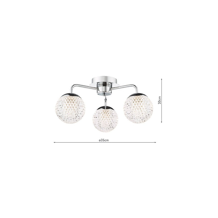 Dar TEV5350 Teva Bathroom 3 Light Semi-Flush Polished Chrome and Faceted Acrylic IP44
