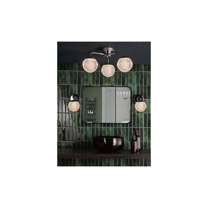 Dar TEV5350 Teva Bathroom 3 Light Semi-Flush Polished Chrome and Faceted Acrylic IP44