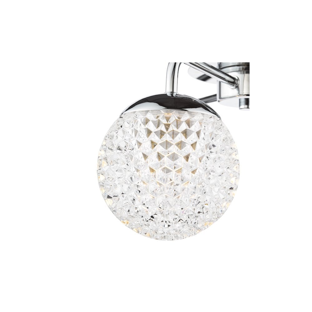 Dar TEV5350 Teva Bathroom 3 Light Semi-Flush Polished Chrome and Faceted Acrylic IP44