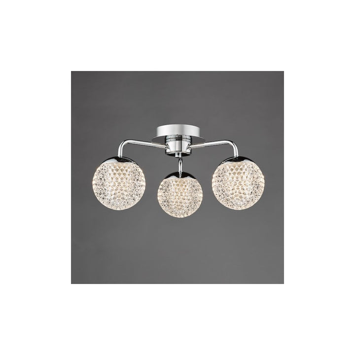Dar TEV5350 Teva Bathroom 3 Light Semi-Flush Polished Chrome and Faceted Acrylic IP44