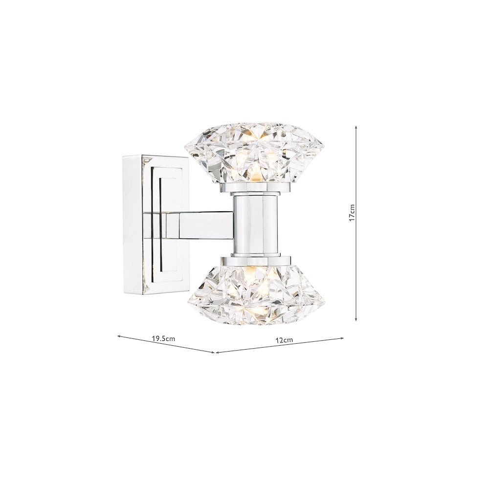 Dar TIA0950 Tiana 2 Light Wall Light Polished Chrome and Faceted Acrylic