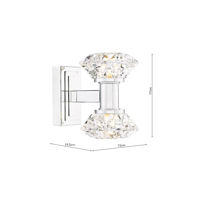 Dar TIA0950 Tiana 2 Light Wall Light Polished Chrome and Faceted Acrylic